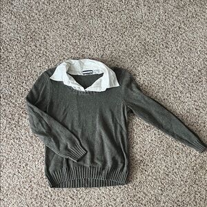 Croft & Barrow White Collar Detail Olive Knit